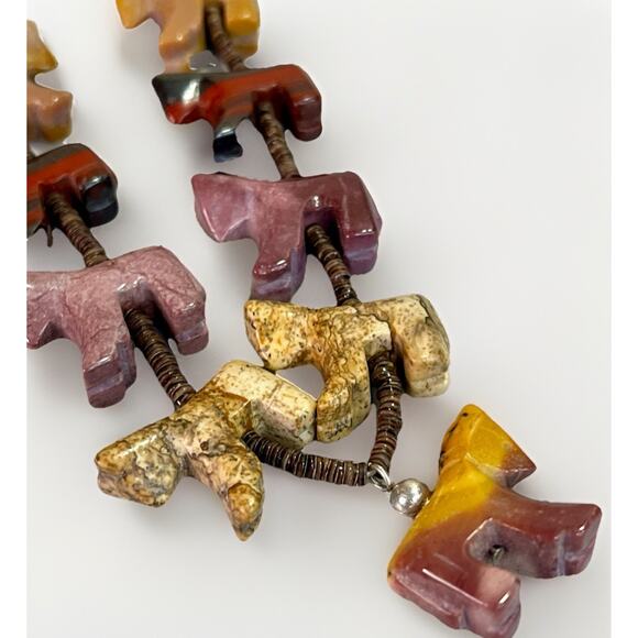 Zuni Sterling Silver Fetish Necklace Multicolor Jasper Rhodonite Carve Stone 28" - Picture 7 of 15